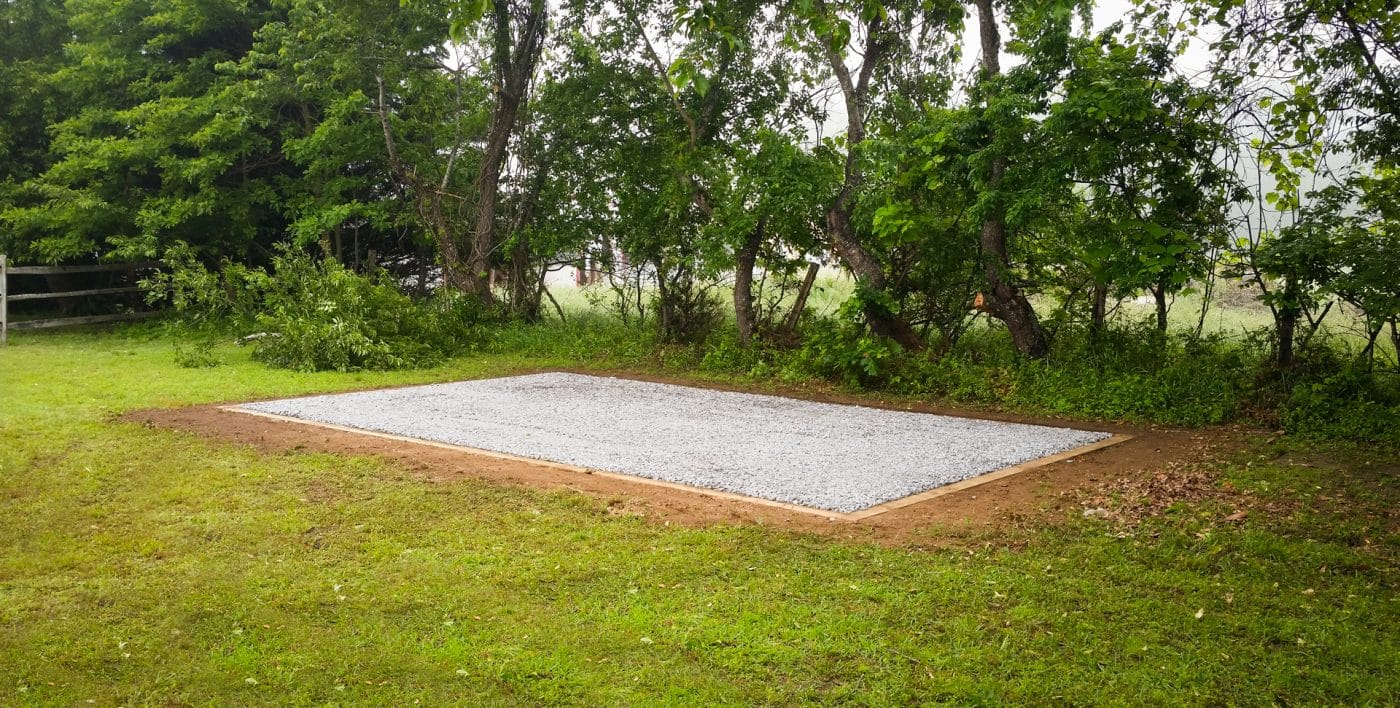 A gravel shed foundation in Delaware