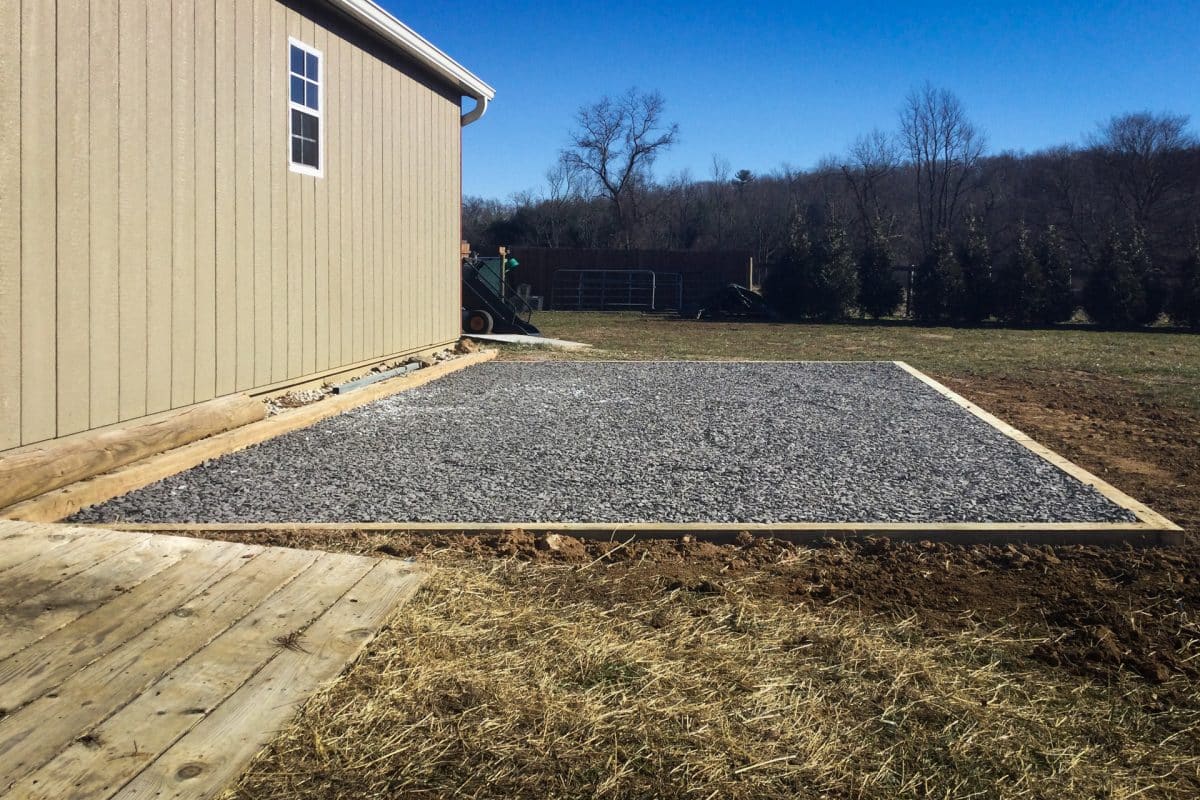 A gravel pad for a shed foundation