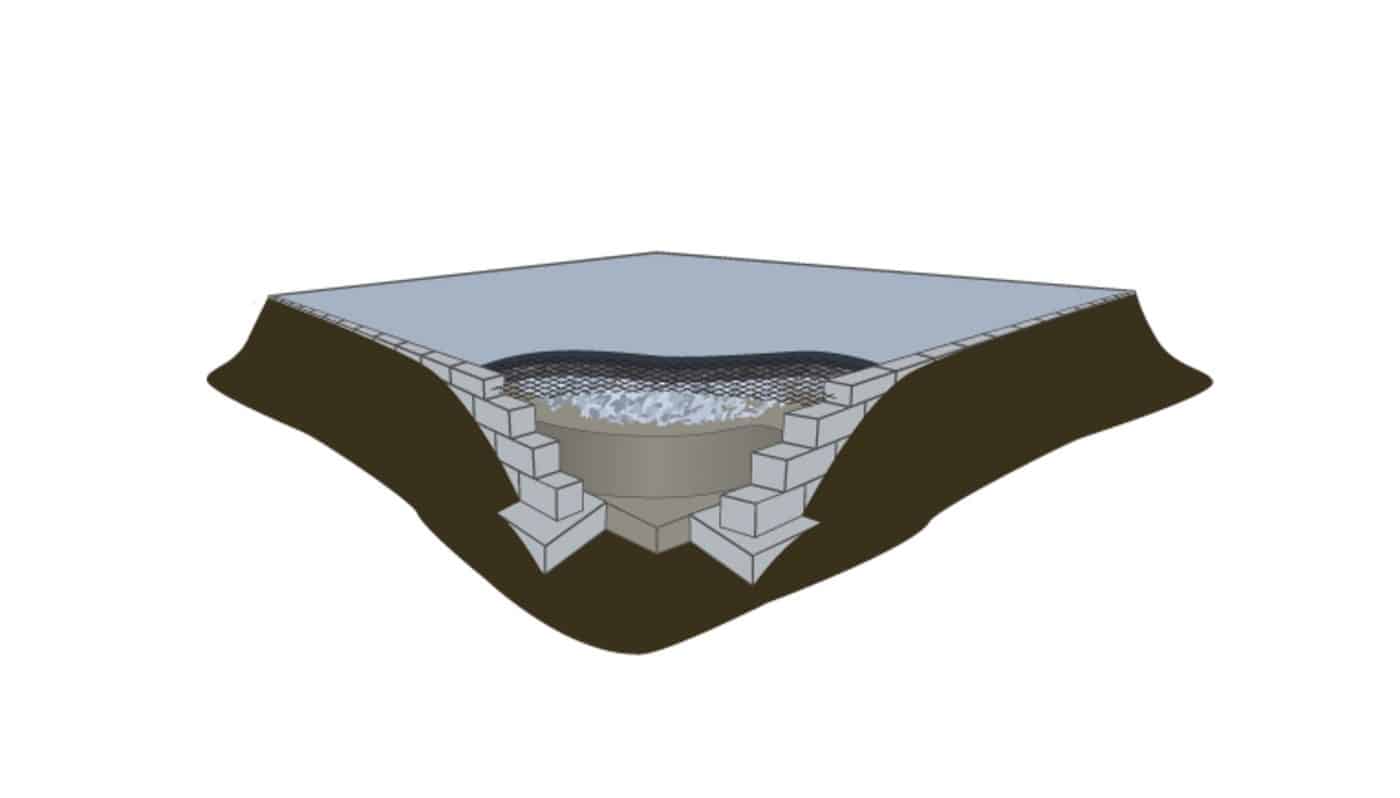 Diagram of a concrete shed foundation