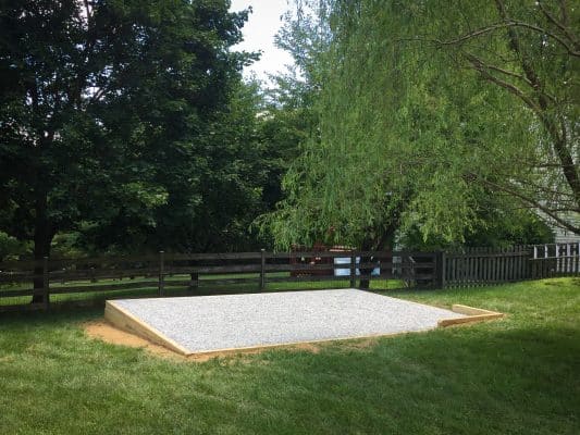 A completed gravel shed pad