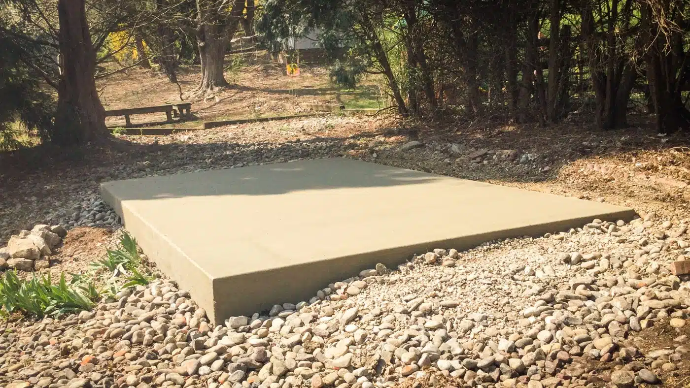 A shed foundation made from a floating concrete slab