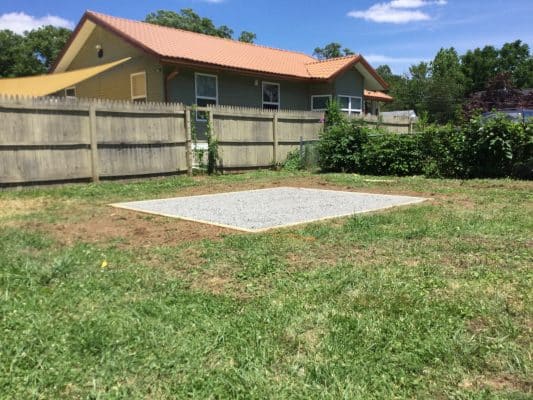 A crushed stone foundation for a shed in Mt. Ephraim, NJ