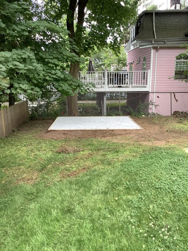 A crushed stone foundation for a shed in West Orange, NJ