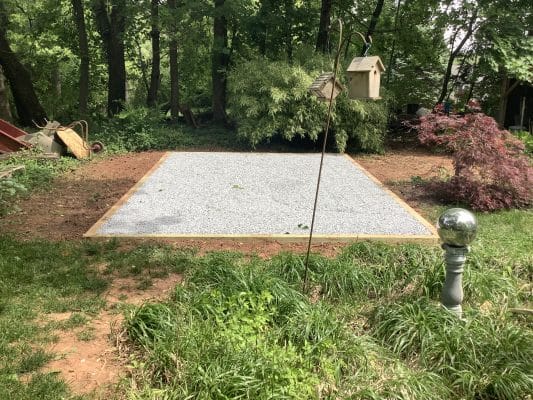 A gravel shed foundation in Phoenixville, PA