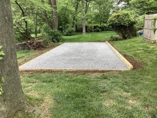 A gravel shed foundation in Horsham, PA