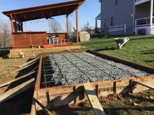 A concrete shed foundation in Jarrettsville, MD