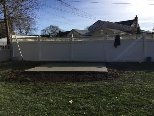 A concrete shed foundation in Springfield, PA