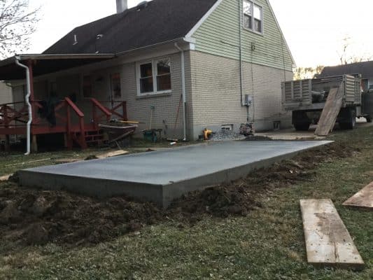 A concrete shed foundation in Wilmington, DE