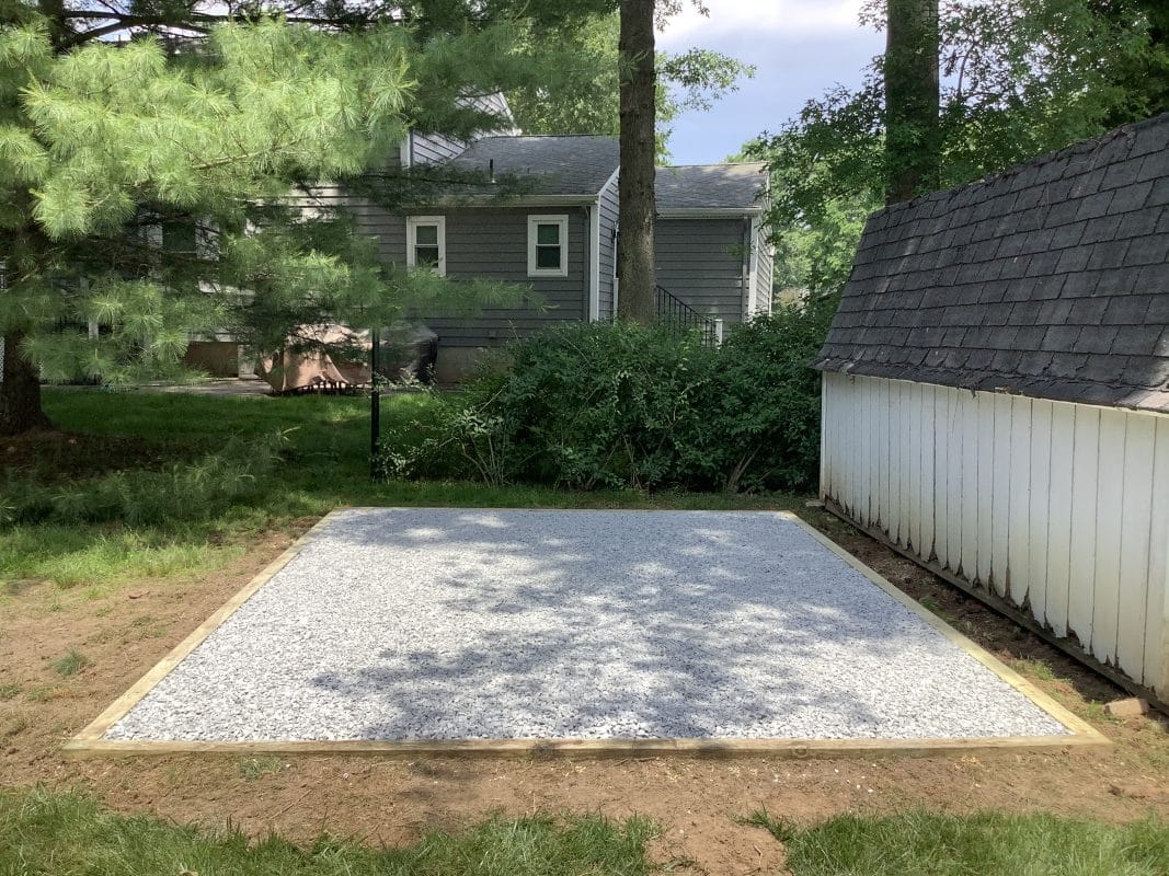 A gravel shed foundation in Hillsborough, NJ