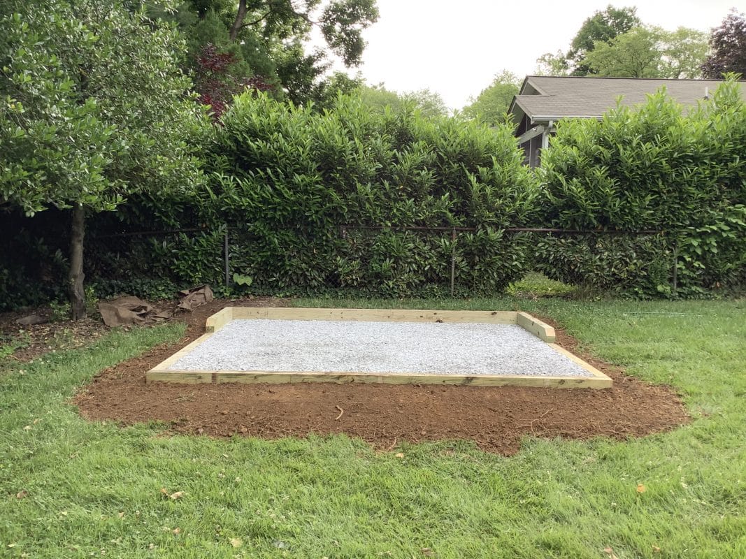 A gravel shed foundation in Bethesda, MD