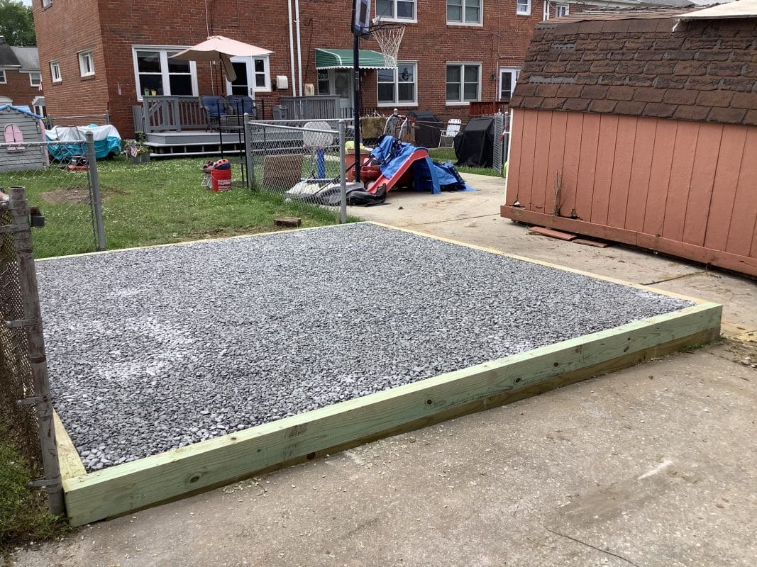 A gravel shed foundation in Parkville, MD