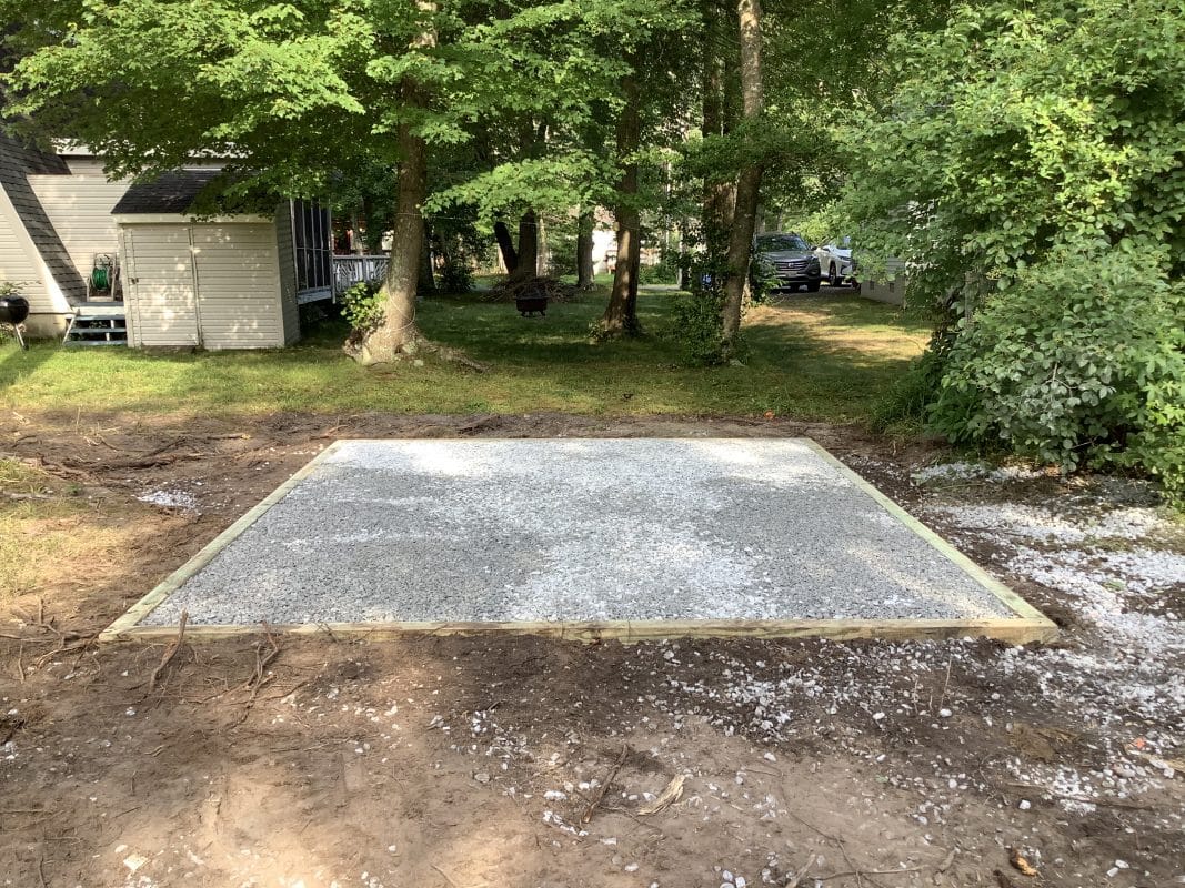 A gravel shed foundation in Bethany Beach, DE