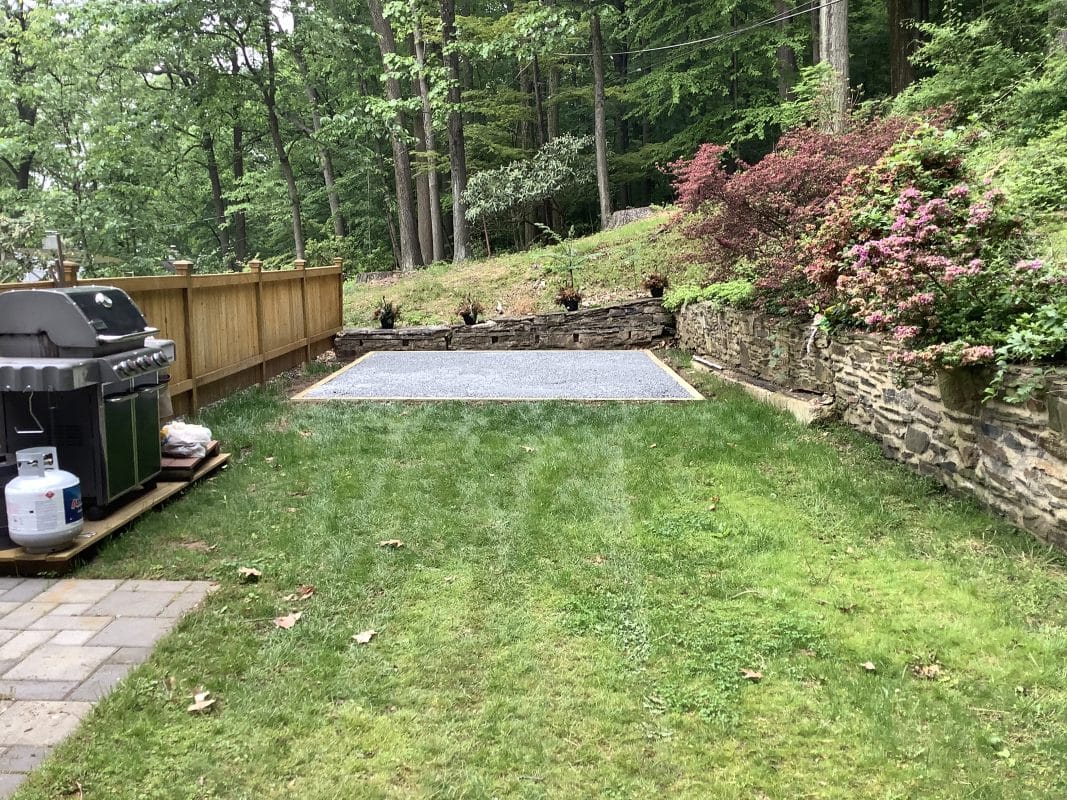 A gravel shed foundation installed in King of Prussia, PA