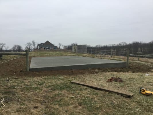 A concrete shed foundation in York Spring PA