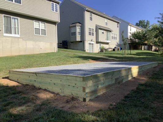 A gravel shed foundation in Owings Mills, MD