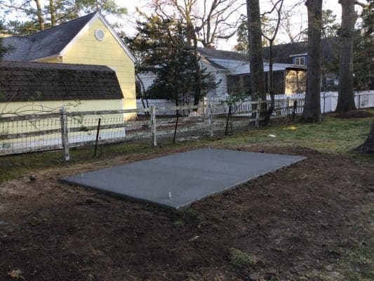 A concrete shed foundation in Rehoboth Beach, DE