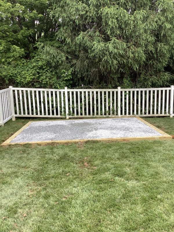 A crushed stone foundation for a shed in Eldersburg, MD
