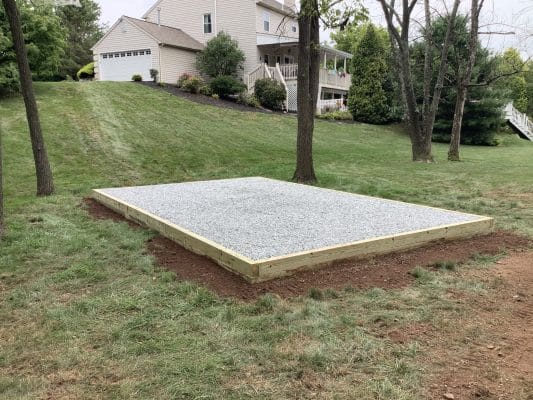 A shed pad installed in Gilbertsville, Pa