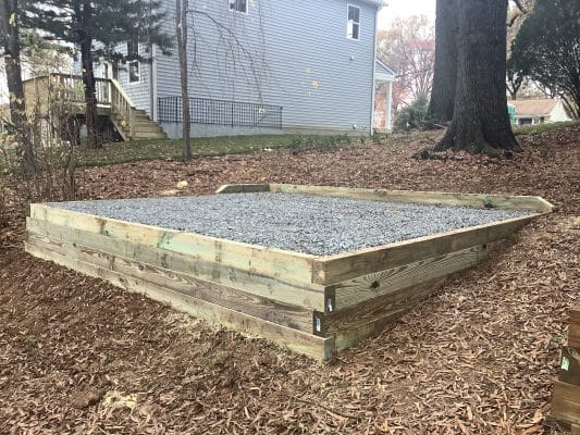 A gravel shed foundation in Berwyn Heights, MD
