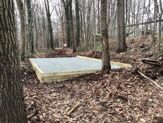 A gravel shed foundation in Gap, PA