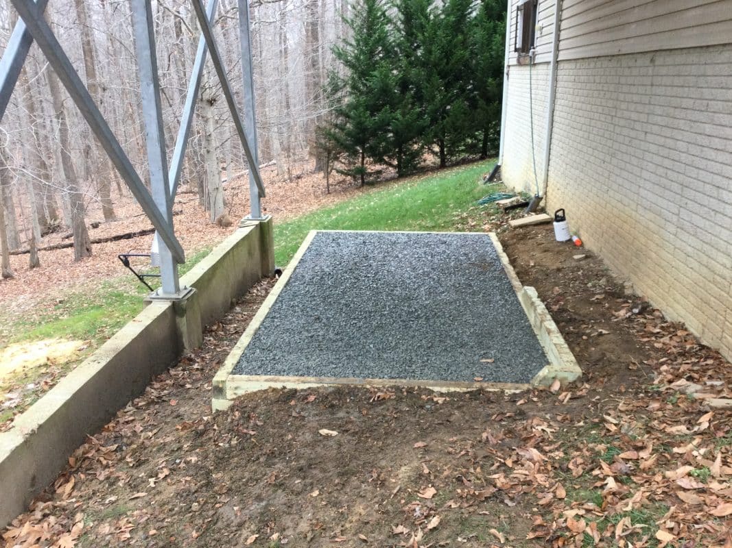 A gravel shed foundation in Dunkirk, MD