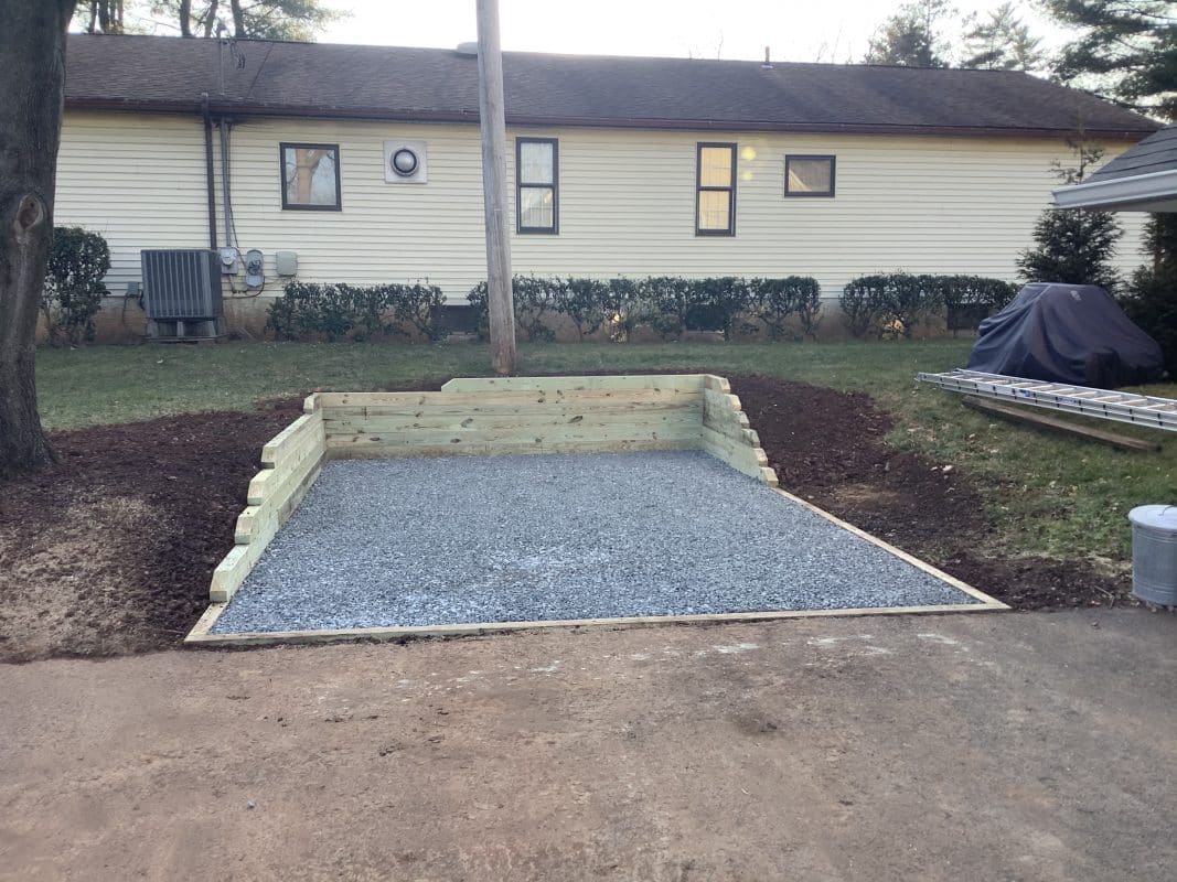 A gravel shed foundation in Eagleville, PA