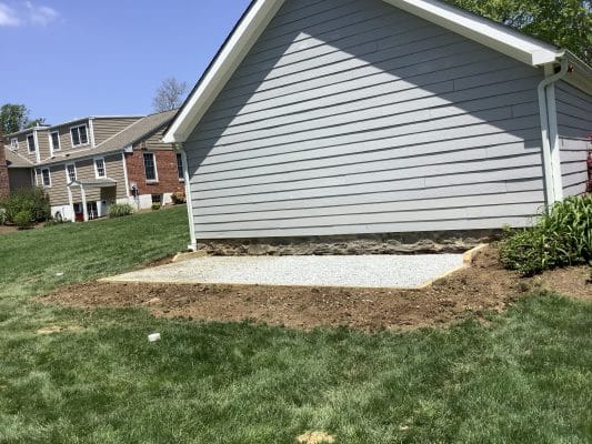 A gravel shed foundation installed in Berwyn, PA