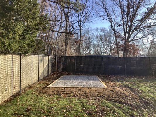 A gravel shed foundation in Medford, NY