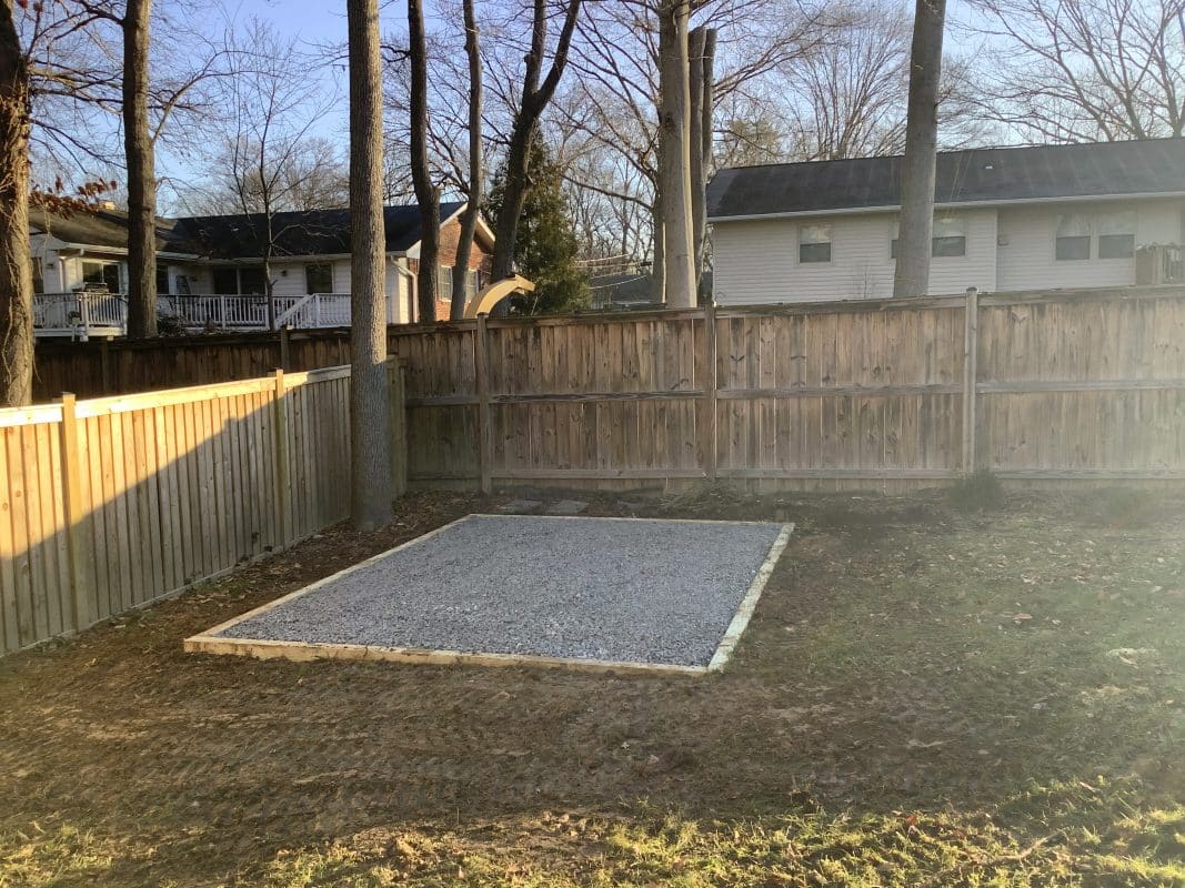 A gravel shed foundation in Alexandria, VA
