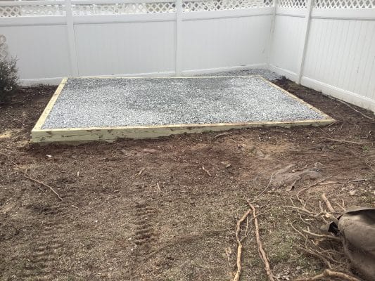 A gravel shed foundation in Clinton MD