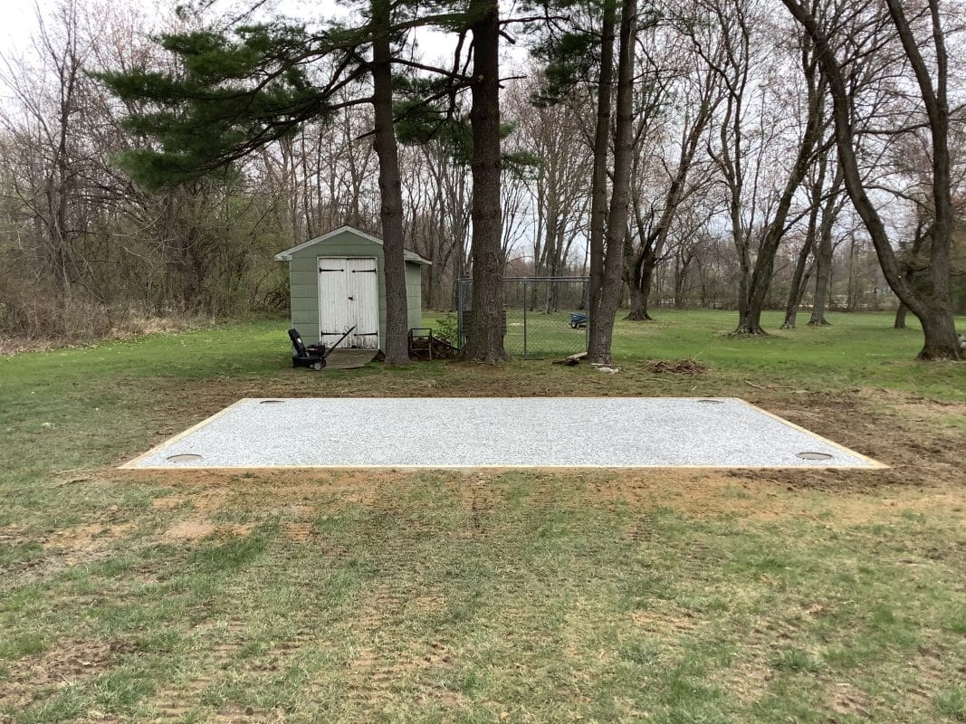 A gravel shed and concrete piers foundation in Jamison, PA