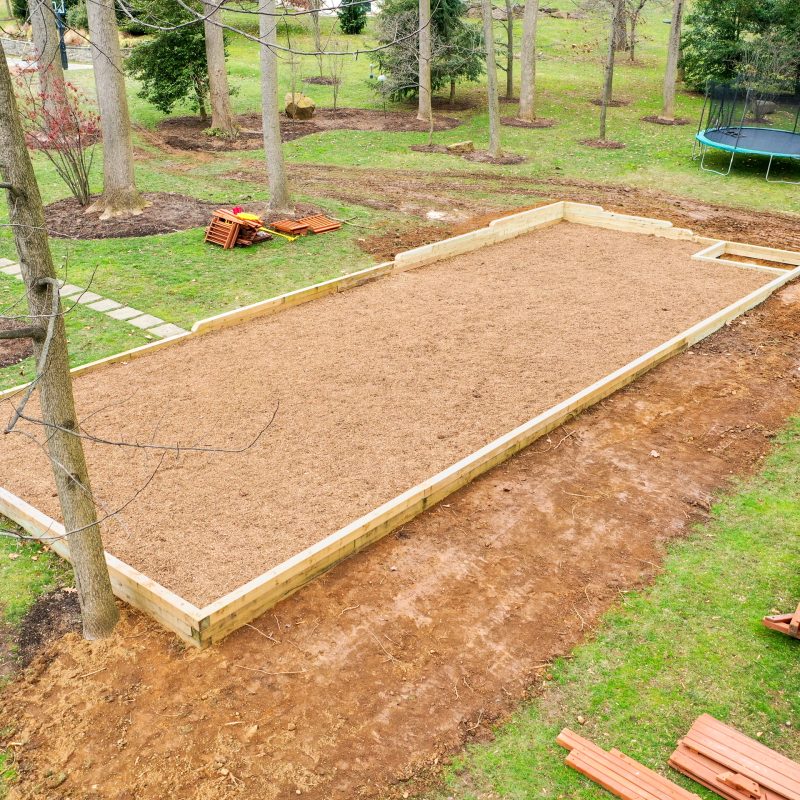 aerial view of wood chip playset foundation