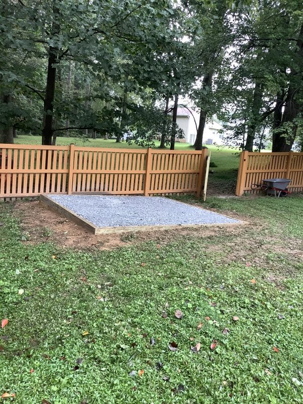 "A gravel shed foundation in Reisterstown, MD"