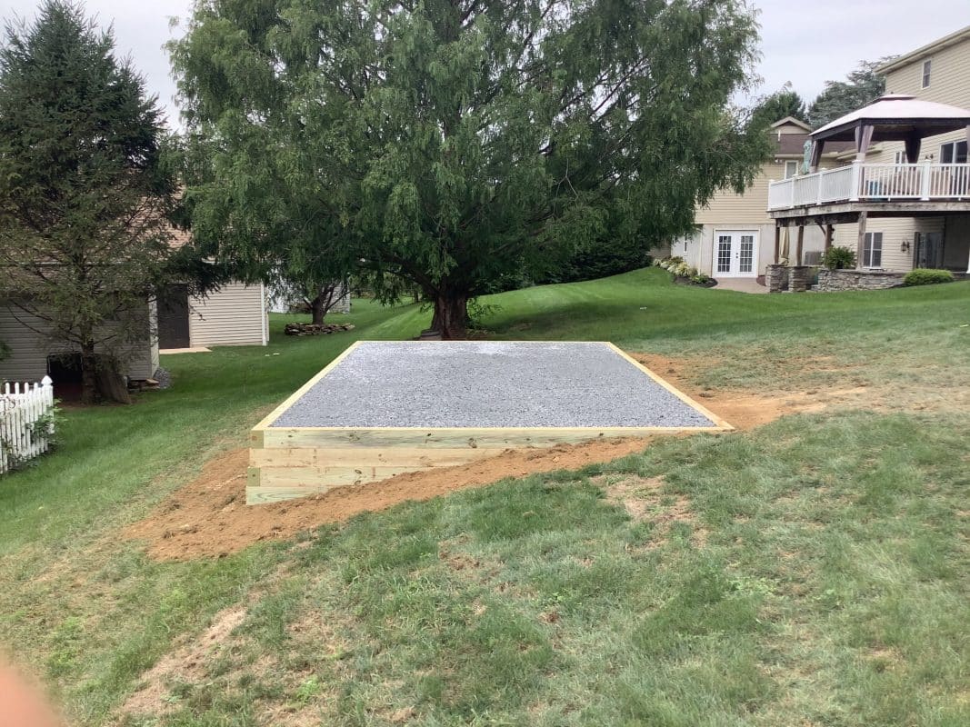 "A gravel shed foundation in Lebanon, PA"