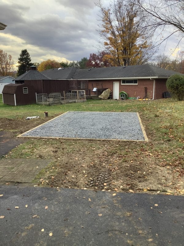 "A gravel shed foundation in Corning, NY"