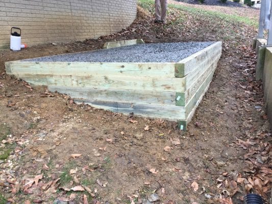 A gravel shed foundation in Dunkirk, MD