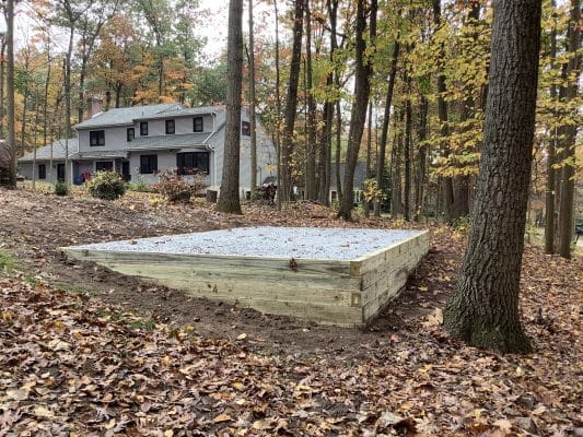 "A gravel shed foundation in Hershey, PA"