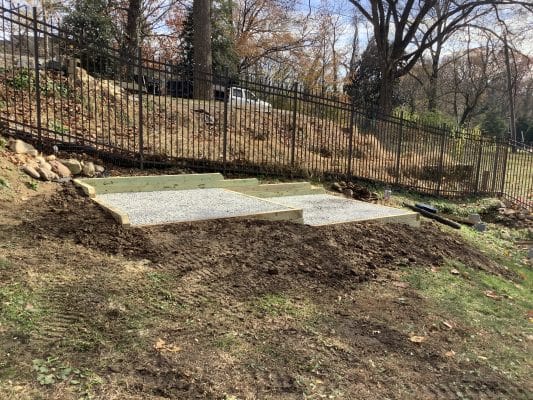 a stepped gravel shed foundation in arlington VA