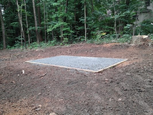 A crushed stone shed foundation in Pequea, PA