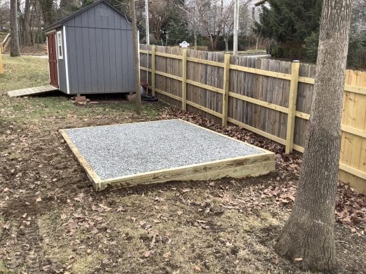 A gravel shed foundation in Baltimore MD