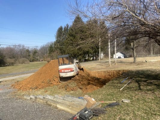 Excavation for a concrete garage foundation in Cochranville, PA