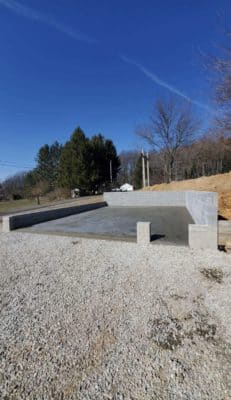 A concrete garage foundation installation in Cochranville, PA
